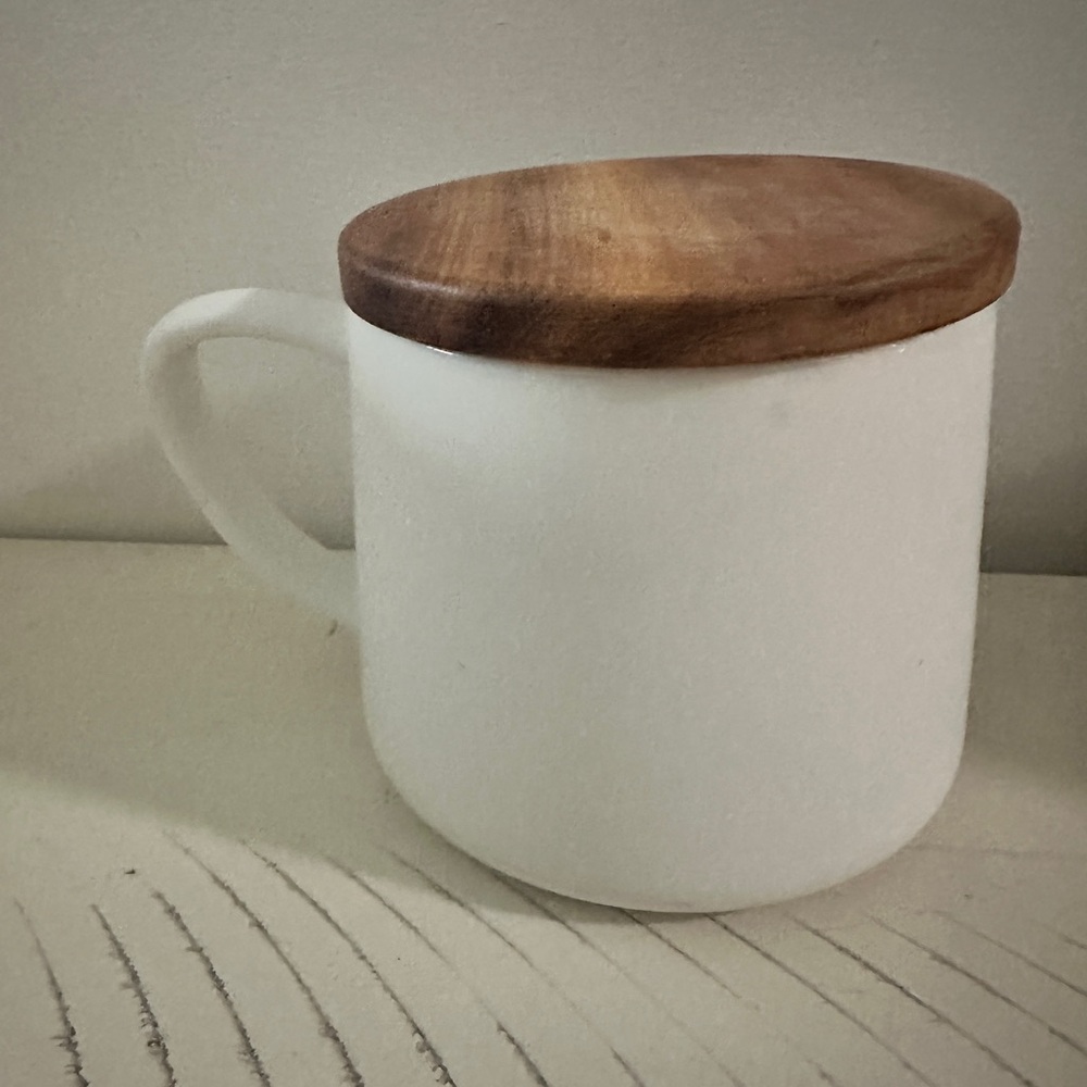 White Mug with Wooden Lid